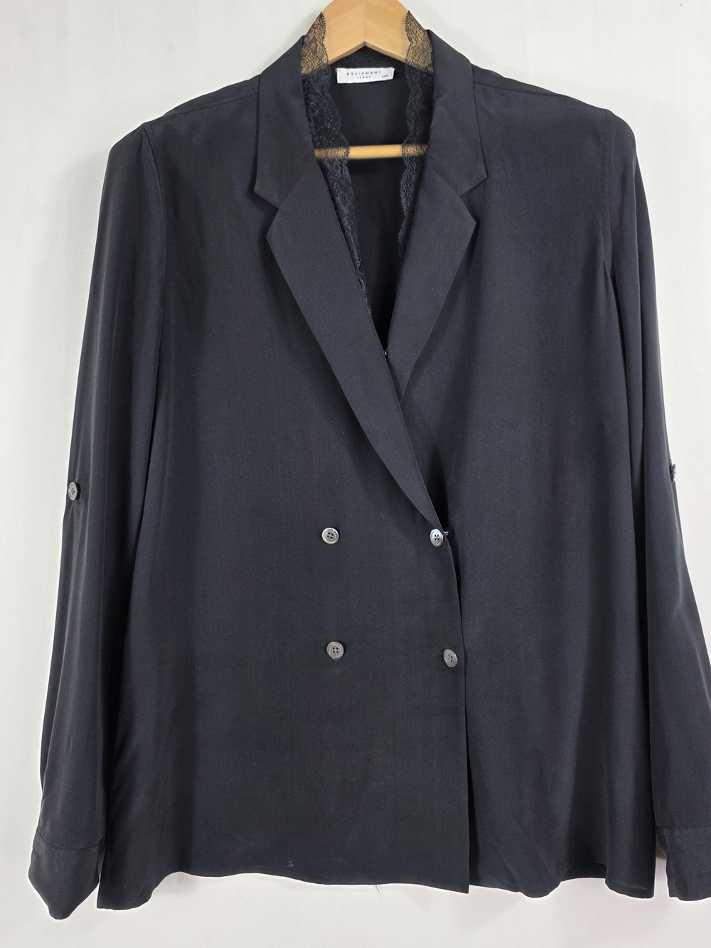 Equipment Silk Double Breasted Button-Down lace accent Shirt/ Blazer